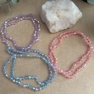 Vintage 90s Avon Aurora Borealis Beaded Crystal Stretch Bracelet Set Fun Pastels